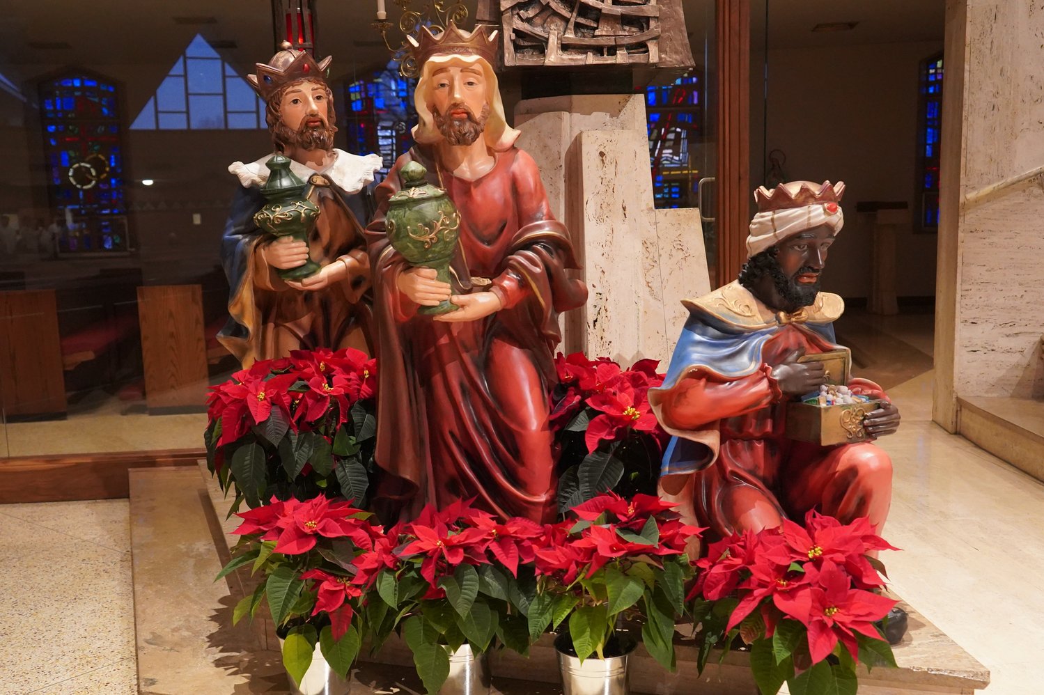 These statues of the Three Wise Men adorned the sanctuary of the Cathedral of St. Joseph during the Christmas Season.